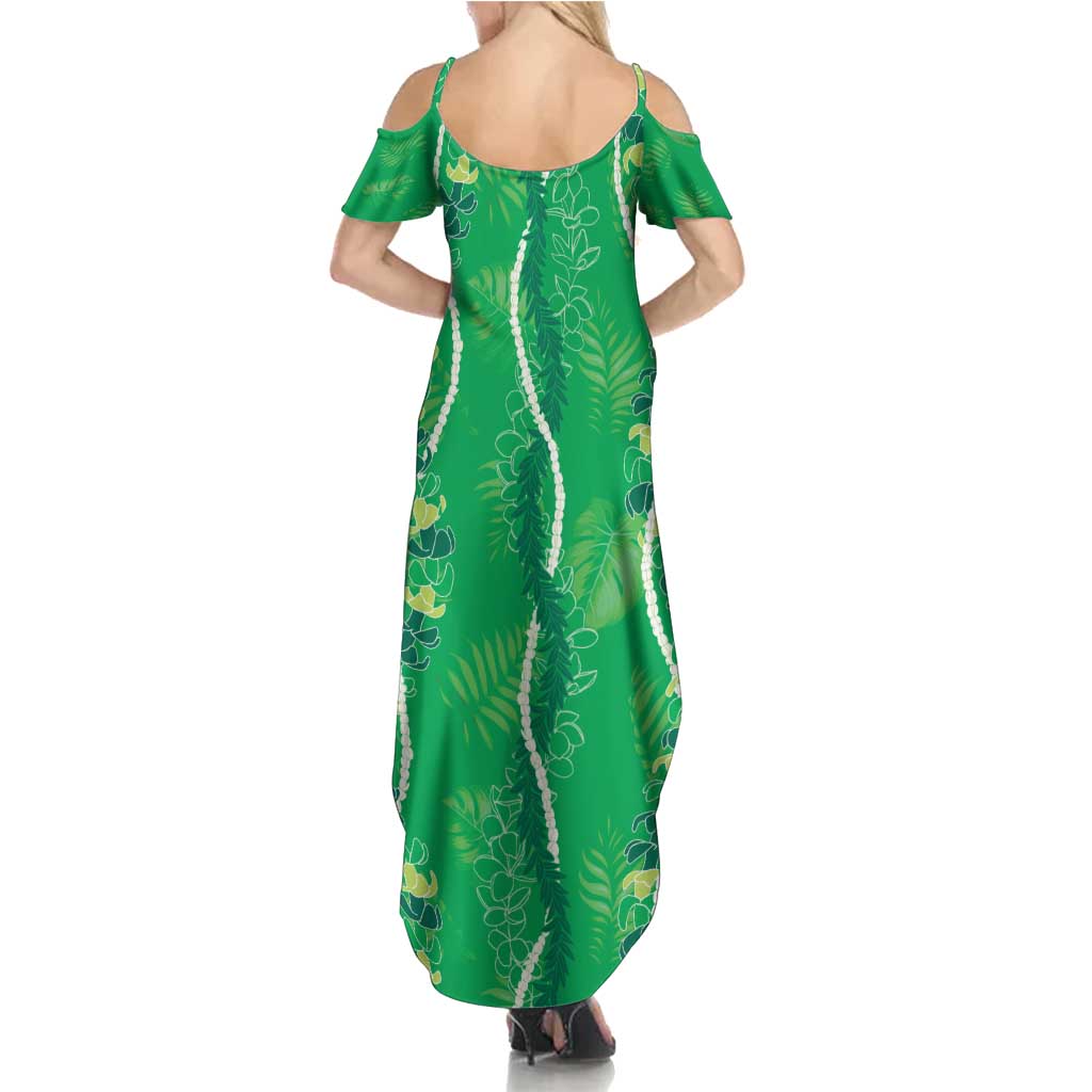 Hawaii Maile Lei Family Matching Summer Maxi Dress and Hawaiian Shirt With Green Monstera Pattern LT05 - Polynesian Pride