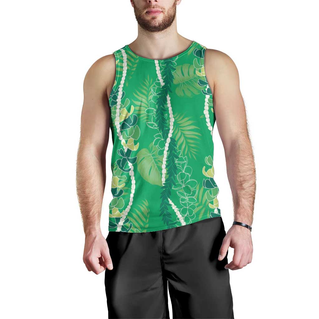 Hawaii Maile Lei Men Tank Top With Green Monstera Pattern