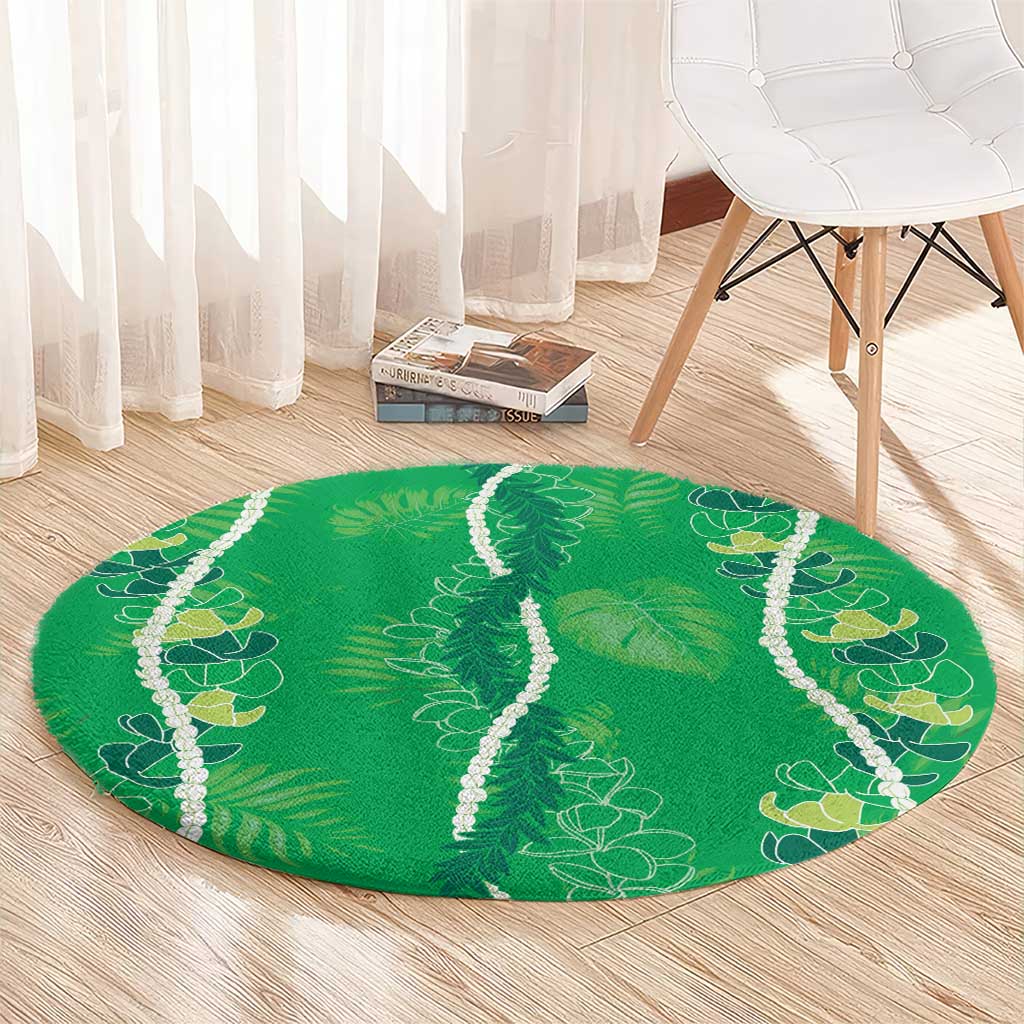 Hawaii Maile Lei Round Carpet With Green Monstera Pattern