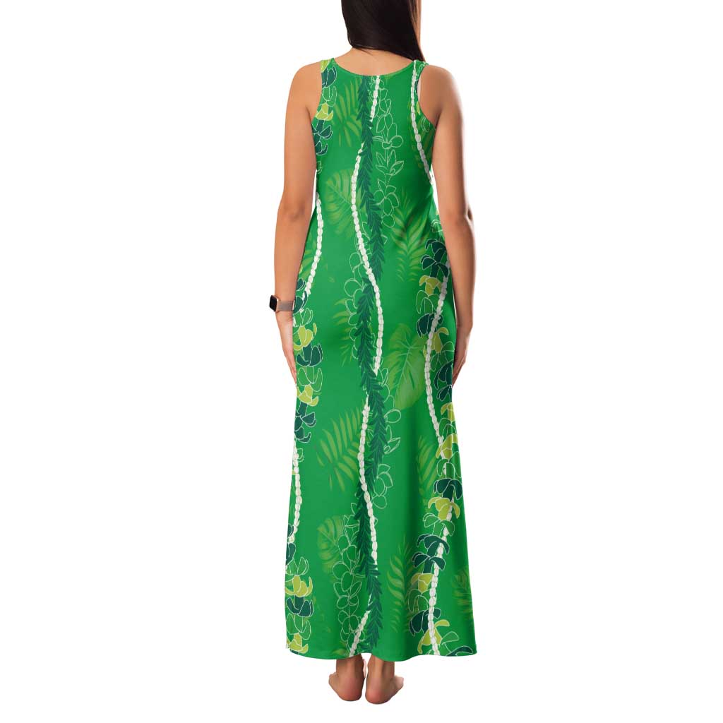 Hawaii Maile Lei Tank Maxi Dress With Green Monstera Pattern