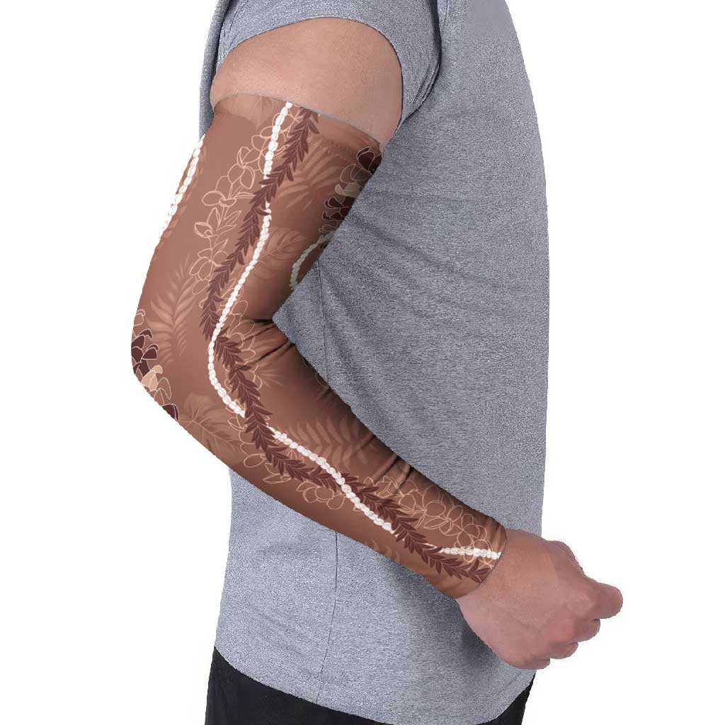 Hawaii Maile Lei Arm Sleeves With Brown Monstera Pattern - Polynesian Pride