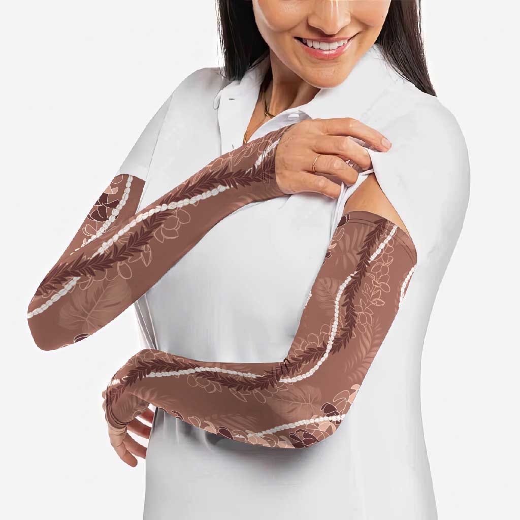 Hawaii Maile Lei Arm Sleeves With Brown Monstera Pattern - Polynesian Pride
