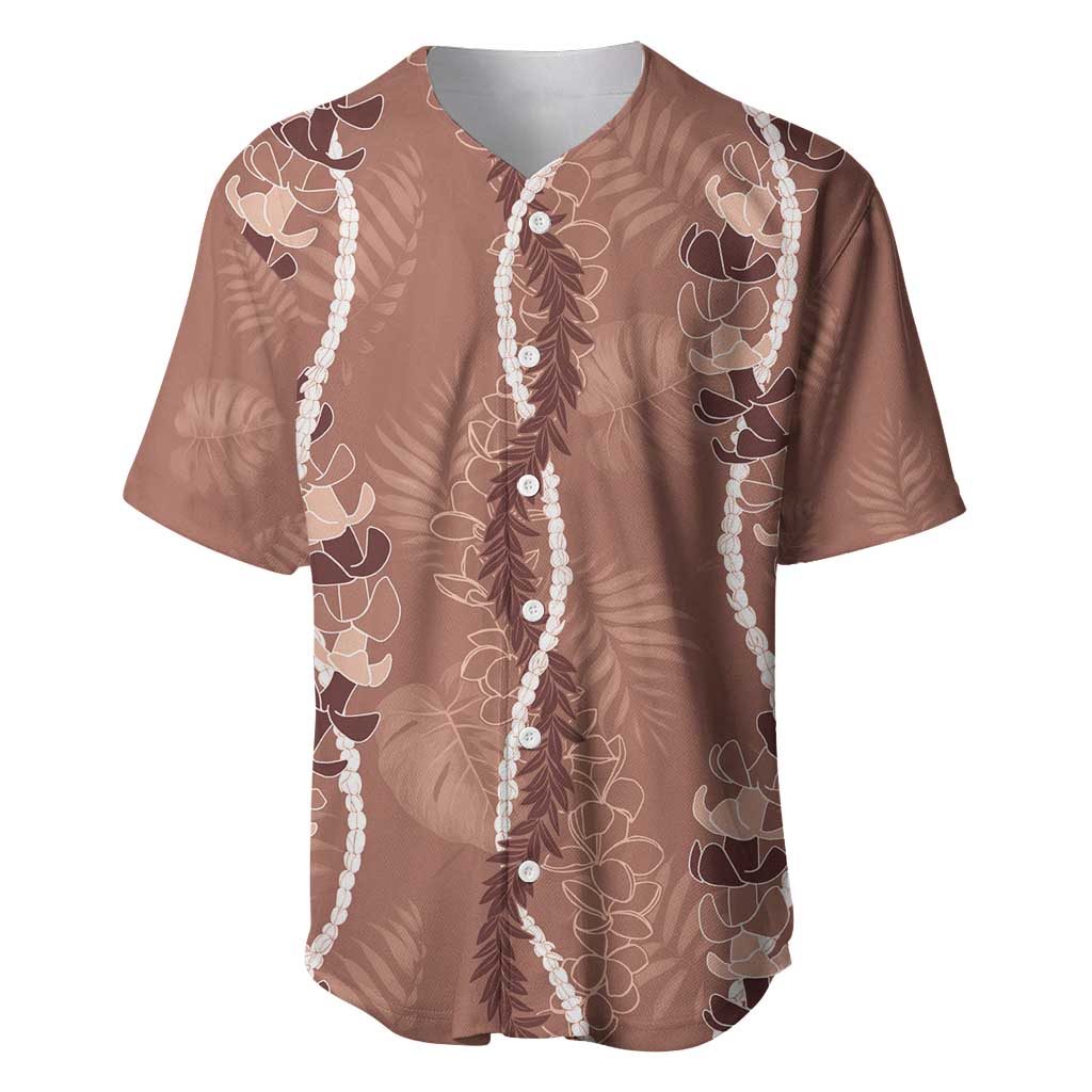 Hawaii Maile Lei Baseball Jersey With Brown Monstera Pattern LT05 Brown - Polynesian Pride