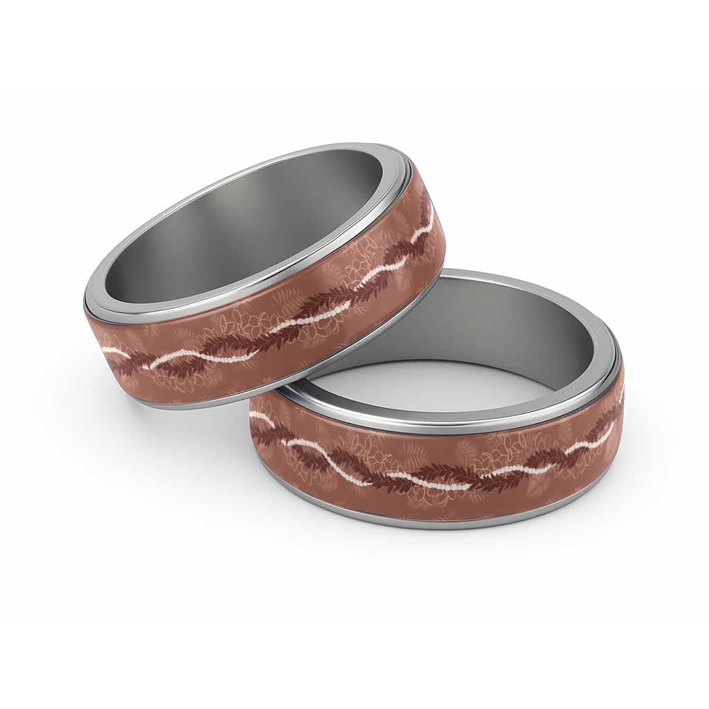 Hawaii Maile Lei Classic Ring With Brown Monstera Pattern LT05 Sliver Brown - Polynesian Pride