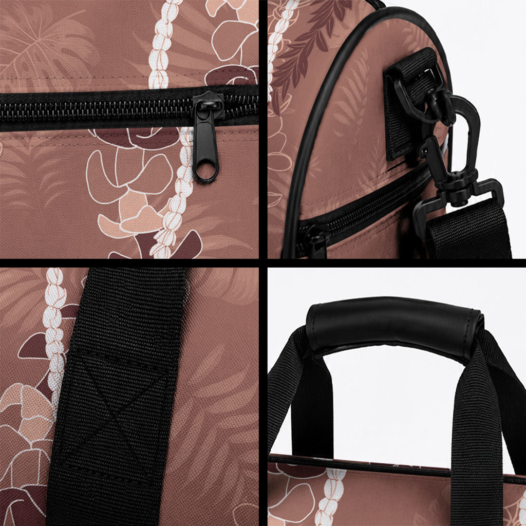 Hawaii Maile Lei Duffle Bag With Brown Monstera Pattern LT05 - Polynesian Pride