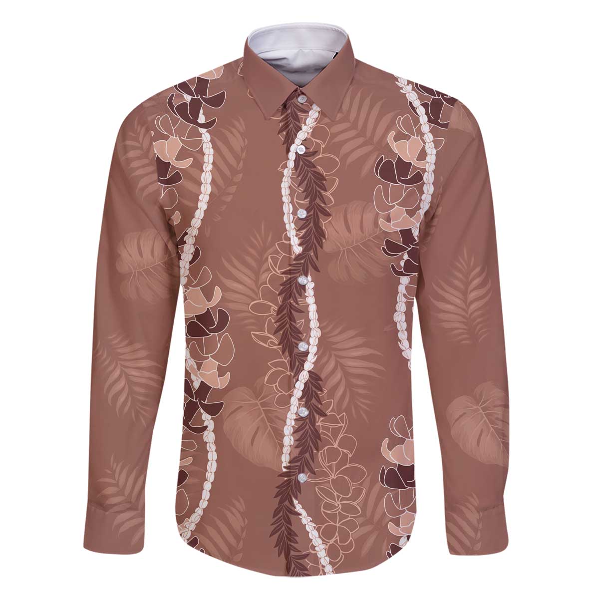 Hawaii Maile Lei Family Matching Off The Shoulder Long Sleeve Dress and Hawaiian Shirt With Brown Monstera Pattern