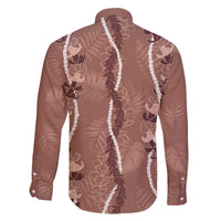 Hawaii Maile Lei Family Matching Off The Shoulder Long Sleeve Dress and Hawaiian Shirt With Brown Monstera Pattern