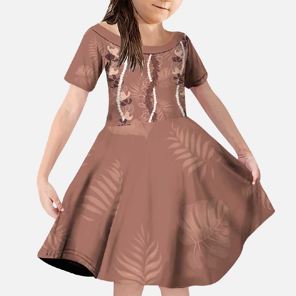 Hawaii Maile Lei Family Matching Off Shoulder Maxi Dress and Hawaiian Shirt With Brown Monstera Pattern