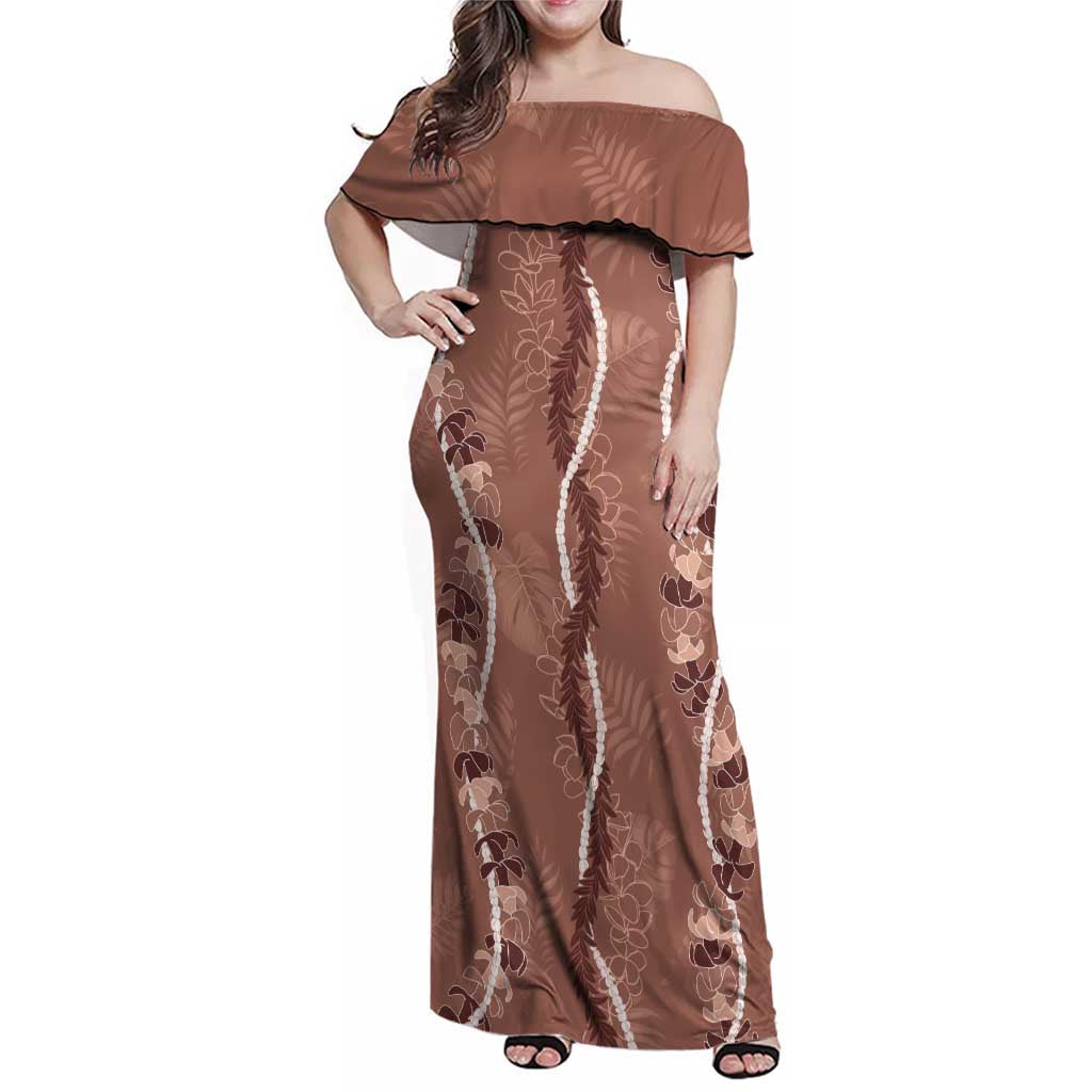 Hawaii Maile Lei Family Matching Off Shoulder Maxi Dress and Hawaiian Shirt With Brown Monstera Pattern