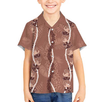 Hawaii Maile Lei Family Matching Off Shoulder Maxi Dress and Hawaiian Shirt With Brown Monstera Pattern