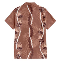 Hawaii Maile Lei Family Matching Off Shoulder Short Dress and Hawaiian Shirt With Brown Monstera Pattern LT05 - Polynesian Pride