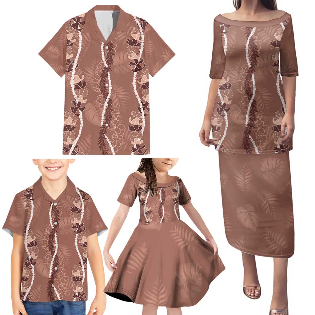 Hawaii Maile Lei Family Matching Puletasi and Hawaiian Shirt With Brown Monstera Pattern LT05 - Polynesian Pride