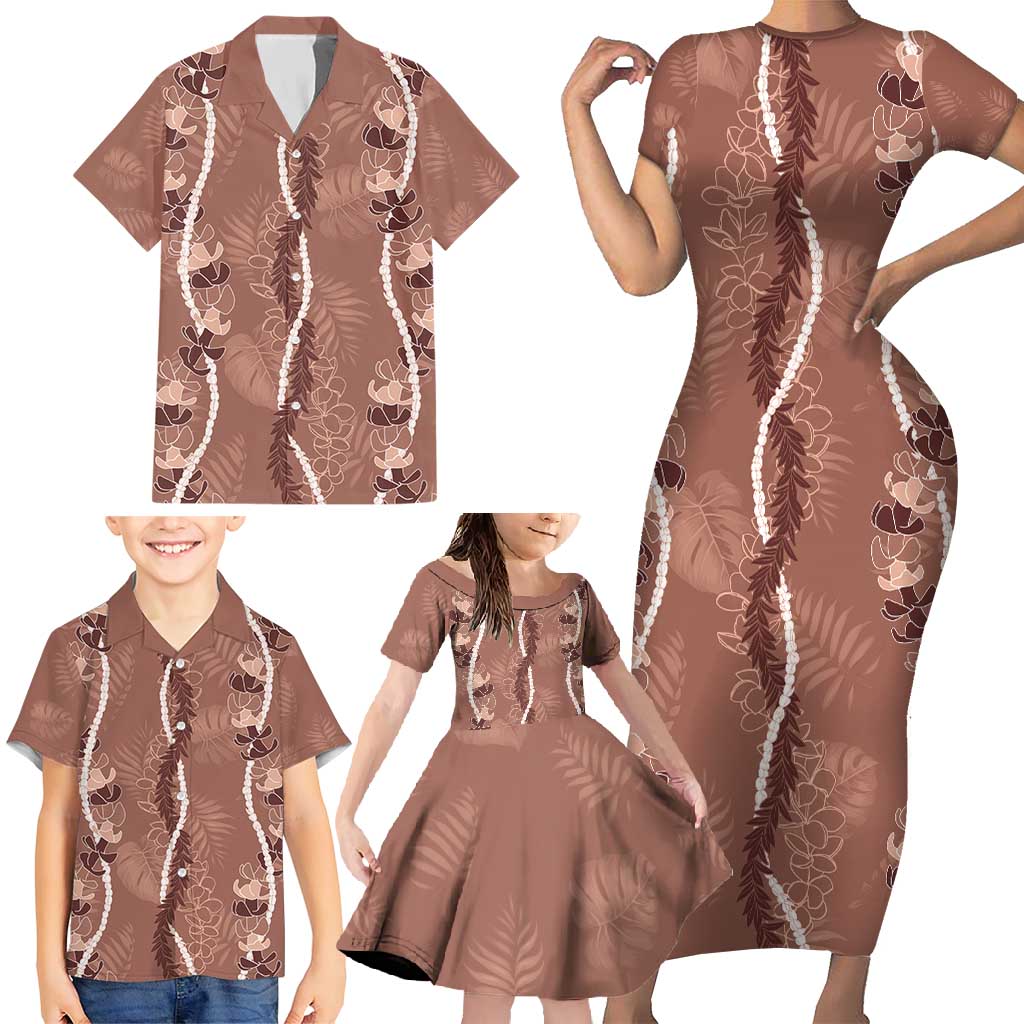 Hawaii Maile Lei Family Matching Short Sleeve Bodycon Dress and Hawaiian Shirt With Brown Monstera Pattern LT05 - Polynesian Pride
