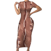 Hawaii Maile Lei Family Matching Short Sleeve Bodycon Dress and Hawaiian Shirt With Brown Monstera Pattern