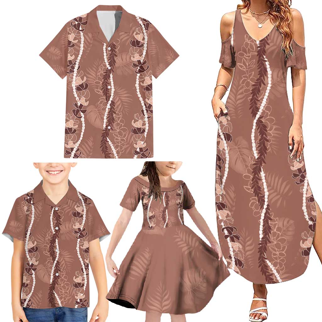 Hawaii Maile Lei Family Matching Summer Maxi Dress and Hawaiian Shirt With Brown Monstera Pattern LT05 - Polynesian Pride