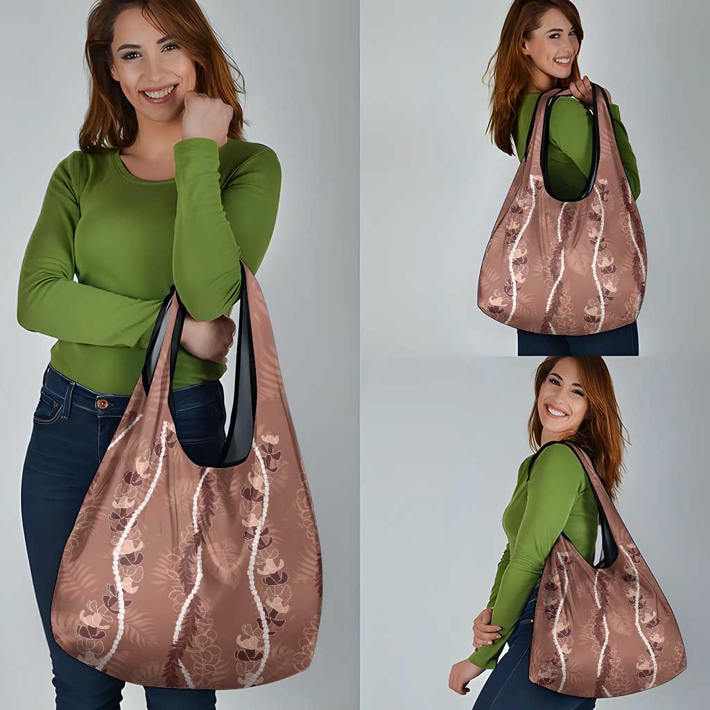 Hawaii Maile Lei Grocery Bag With Brown Monstera Pattern