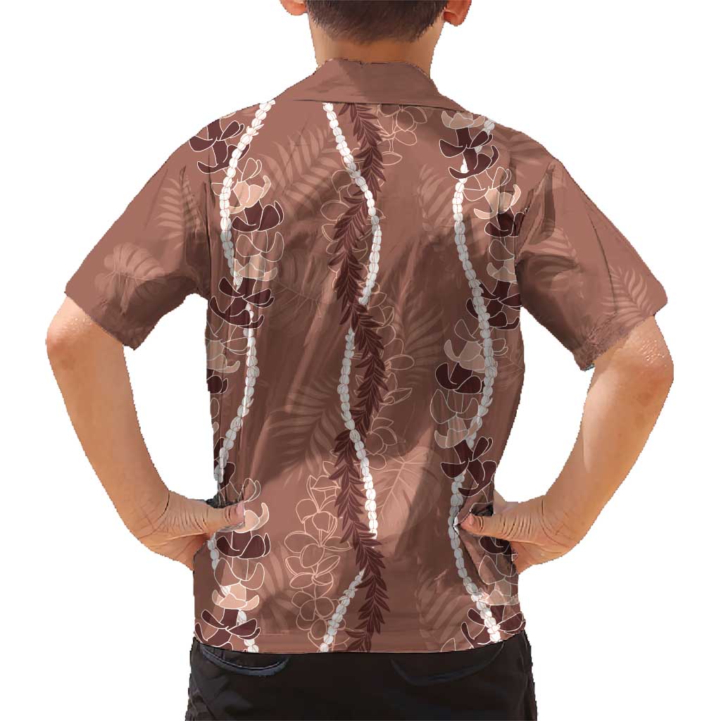 Hawaii Maile Lei Kid Hawaiian Shirt With Brown Monstera Pattern