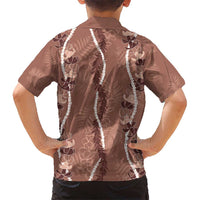 Hawaii Maile Lei Kid Hawaiian Shirt With Brown Monstera Pattern