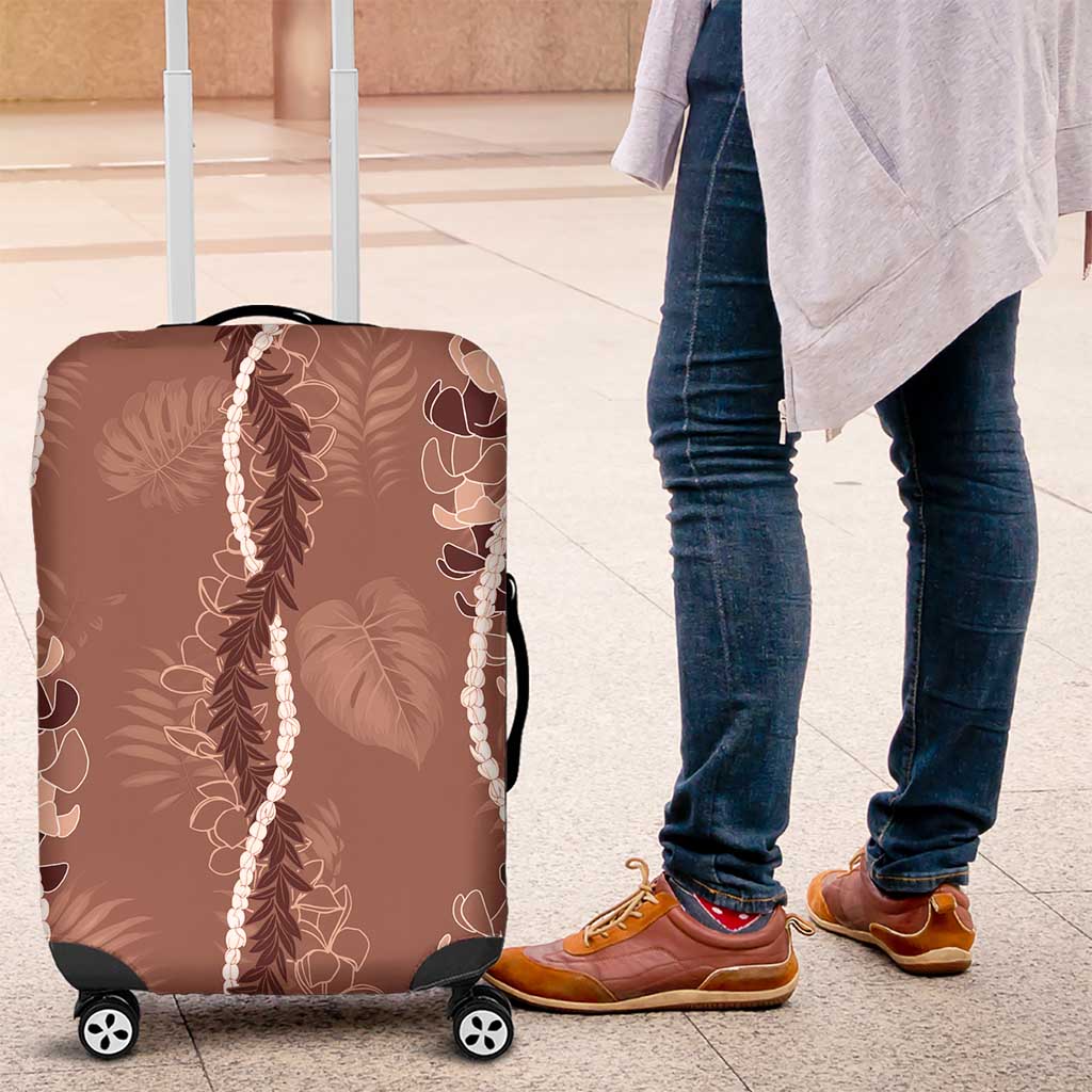Hawaii Maile Lei Luggage Cover With Brown Monstera Pattern LT05 Brown - Polynesian Pride