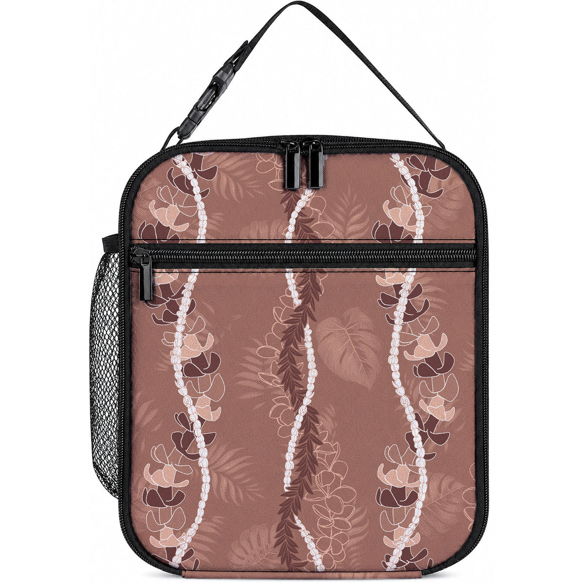 Hawaii Maile Lei Lunch Bag With Brown Monstera Pattern LT05 10.2 × 8.3 × 4.3 inch Brown - Polynesian Pride