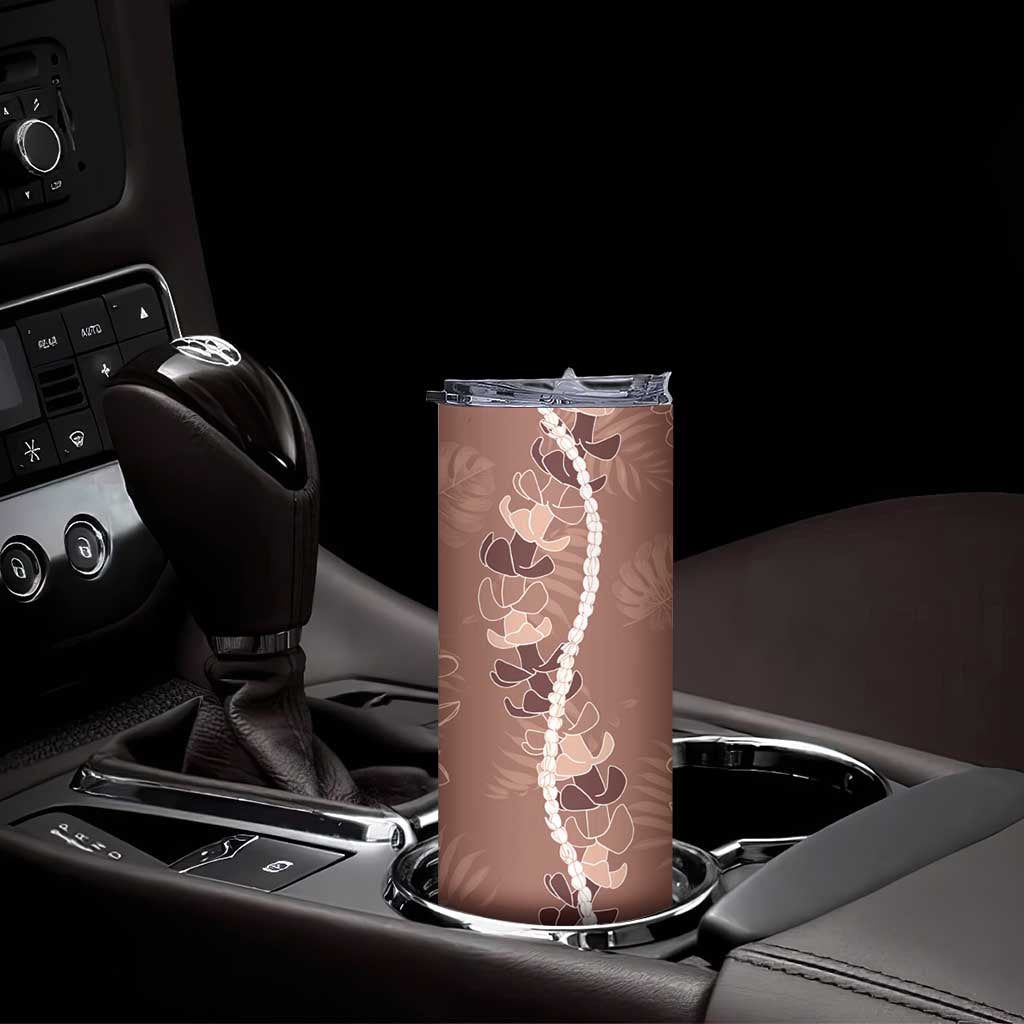 Hawaii Maile Lei Skinny Tumbler With Brown Monstera Pattern