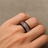 Hawaii Maile Lei Spinner Ring With Brown Monstera Pattern - Polynesian Pride