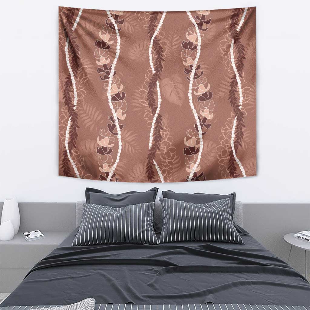 Hawaii Maile Lei Tapestry With Brown Monstera Pattern