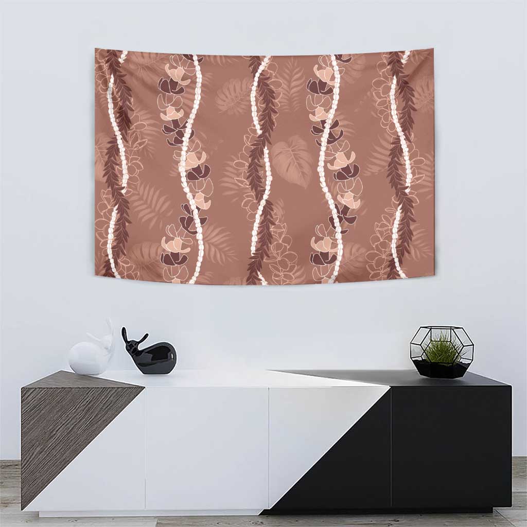 Hawaii Maile Lei Tapestry With Brown Monstera Pattern