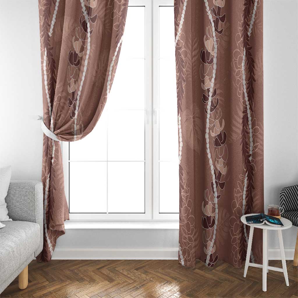 Hawaii Maile Lei Window Curtain With Brown Monstera Pattern