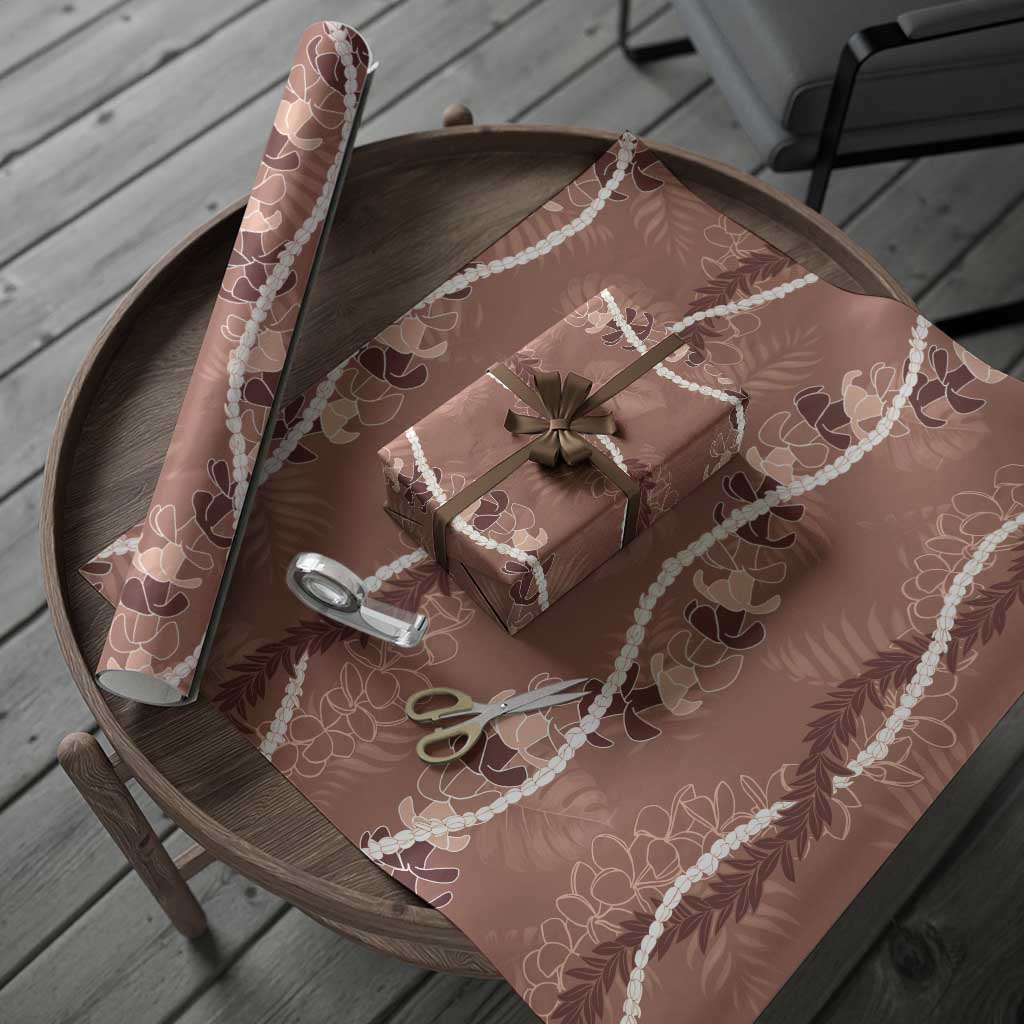 Hawaii Maile Lei Wrapping Paper With Brown Monstera Pattern - Polynesian Pride