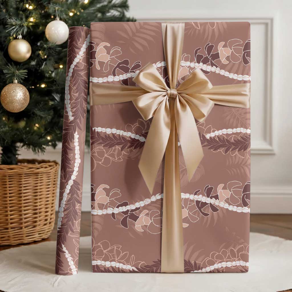 Hawaii Maile Lei Wrapping Paper With Brown Monstera Pattern - Polynesian Pride