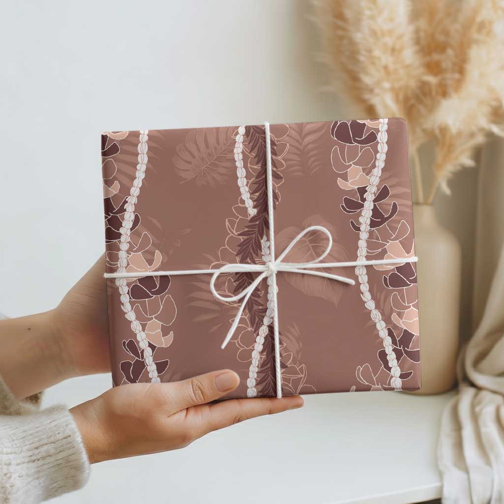 Hawaii Maile Lei Wrapping Paper With Brown Monstera Pattern - Polynesian Pride