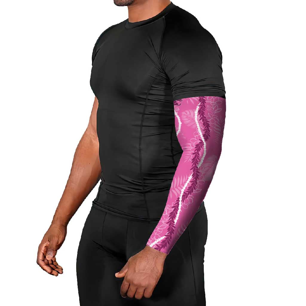 Hawaii Maile Lei Arm Sleeves With Pink Monstera Pattern - Polynesian Pride