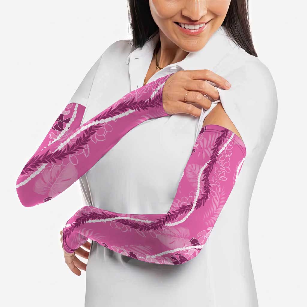 Hawaii Maile Lei Arm Sleeves With Pink Monstera Pattern - Polynesian Pride