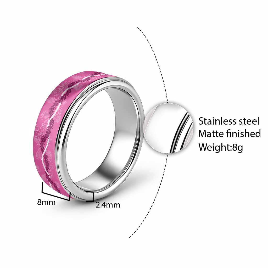 Hawaii Maile Lei Classic Ring With Pink Monstera Pattern - Polynesian Pride
