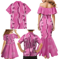 Hawaii Maile Lei Family Matching Mermaid Dress and Hawaiian Shirt With Pink Monstera Pattern LT05 - Polynesian Pride