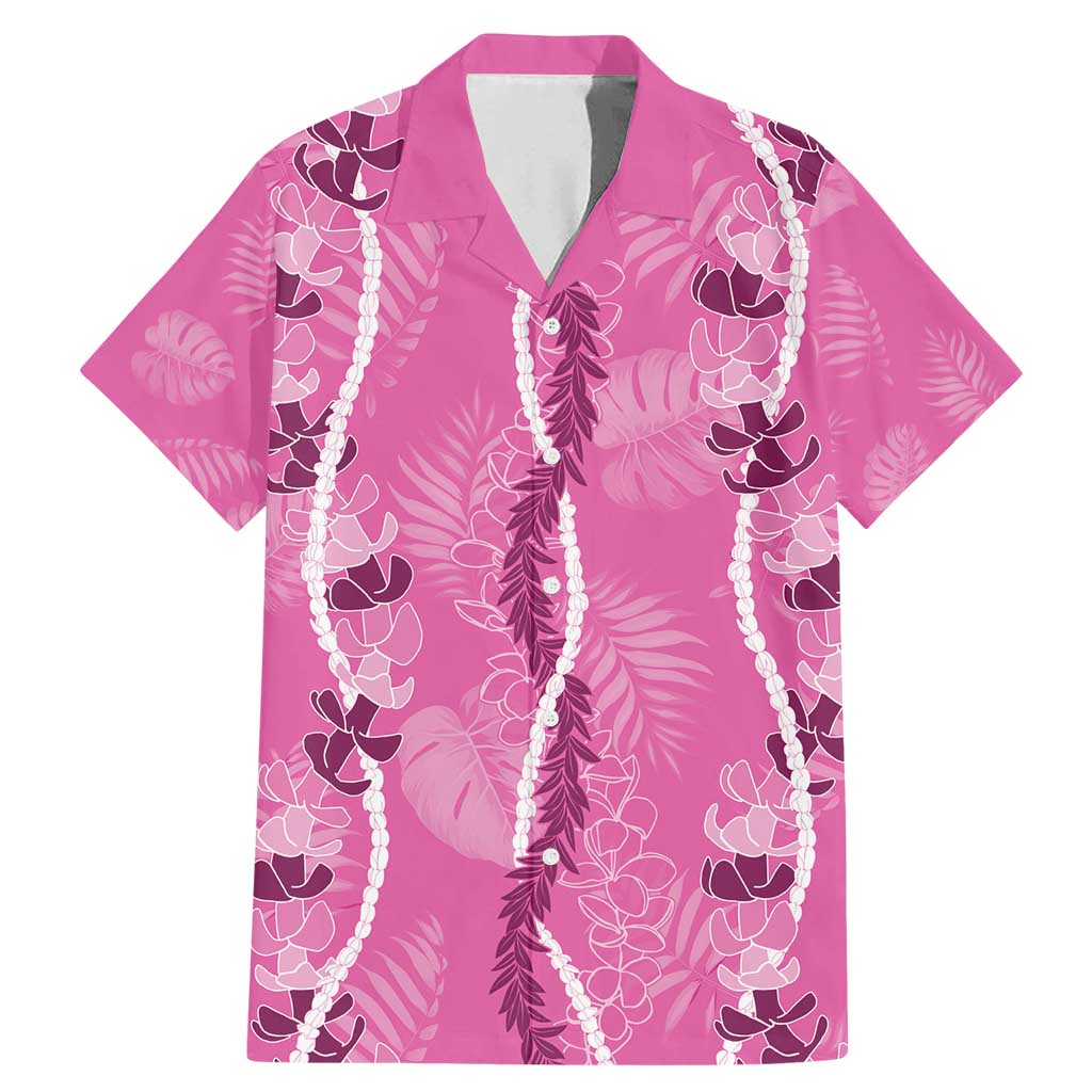Hawaii Maile Lei Family Matching Mermaid Dress and Hawaiian Shirt With Pink Monstera Pattern LT05 Dad's Shirt - Short Sleeve Pink - Polynesian Pride