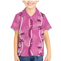 Hawaii Maile Lei Family Matching Mermaid Dress and Hawaiian Shirt With Pink Monstera Pattern LT05 Son's Shirt Pink - Polynesian Pride