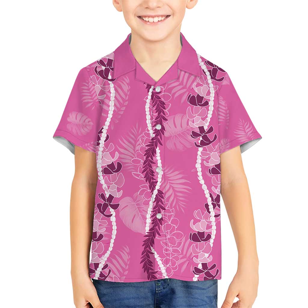 Hawaii Maile Lei Family Matching Off Shoulder Maxi Dress and Hawaiian Shirt With Pink Monstera Pattern