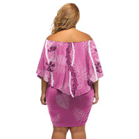 Hawaii Maile Lei Family Matching Off Shoulder Short Dress and Hawaiian Shirt With Pink Monstera Pattern