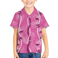 Hawaii Maile Lei Family Matching Off Shoulder Short Dress and Hawaiian Shirt With Pink Monstera Pattern