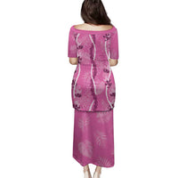 Hawaii Maile Lei Family Matching Puletasi and Hawaiian Shirt With Pink Monstera Pattern