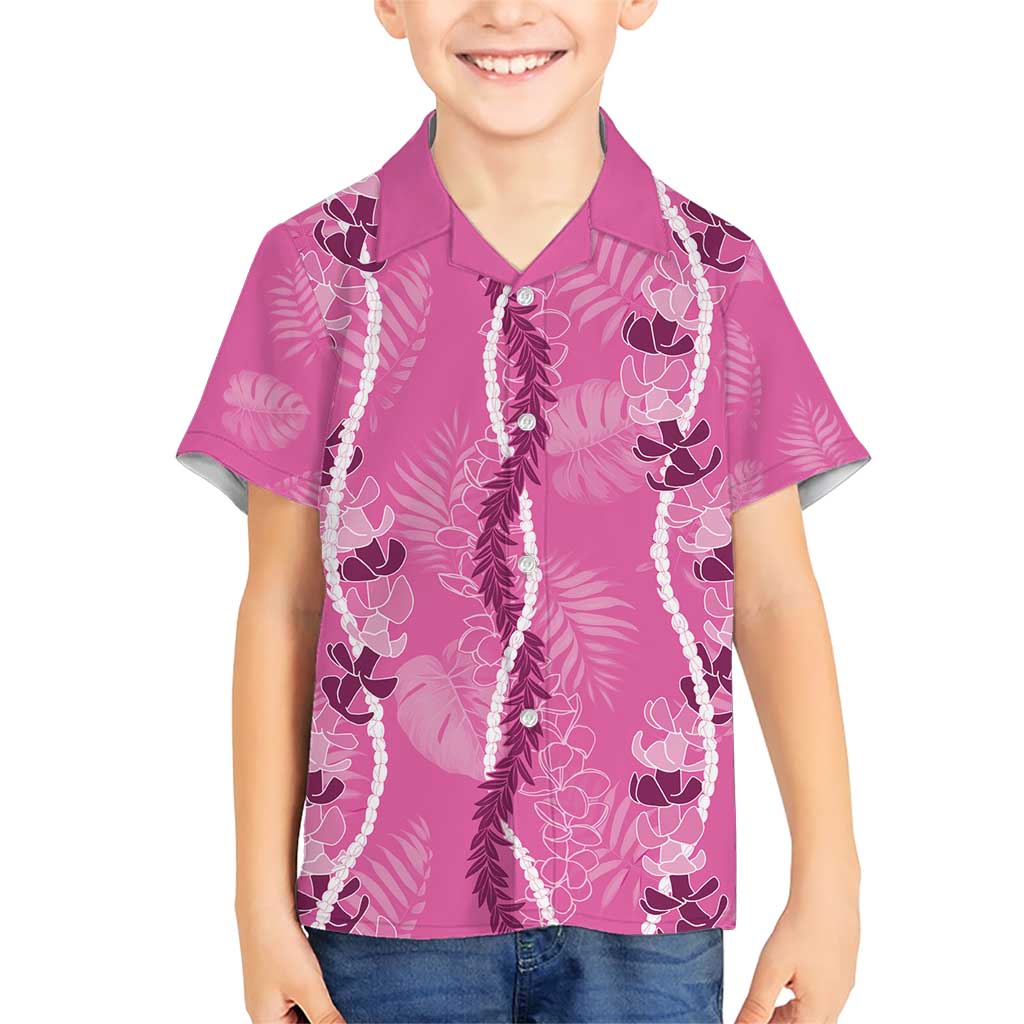 Hawaii Maile Lei Family Matching Short Sleeve Bodycon Dress and Hawaiian Shirt With Pink Monstera Pattern