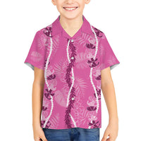 Hawaii Maile Lei Family Matching Short Sleeve Bodycon Dress and Hawaiian Shirt With Pink Monstera Pattern
