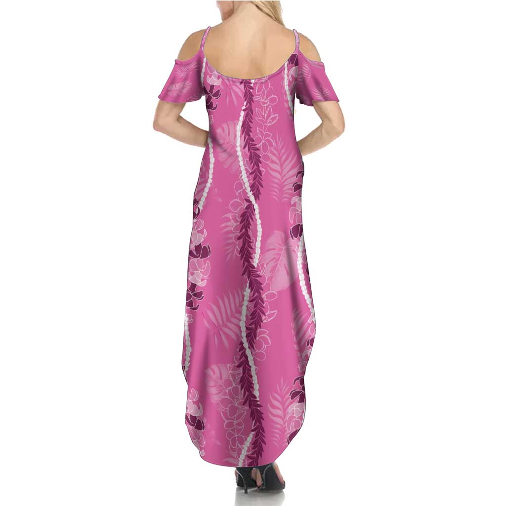 Hawaii Maile Lei Family Matching Summer Maxi Dress and Hawaiian Shirt With Pink Monstera Pattern