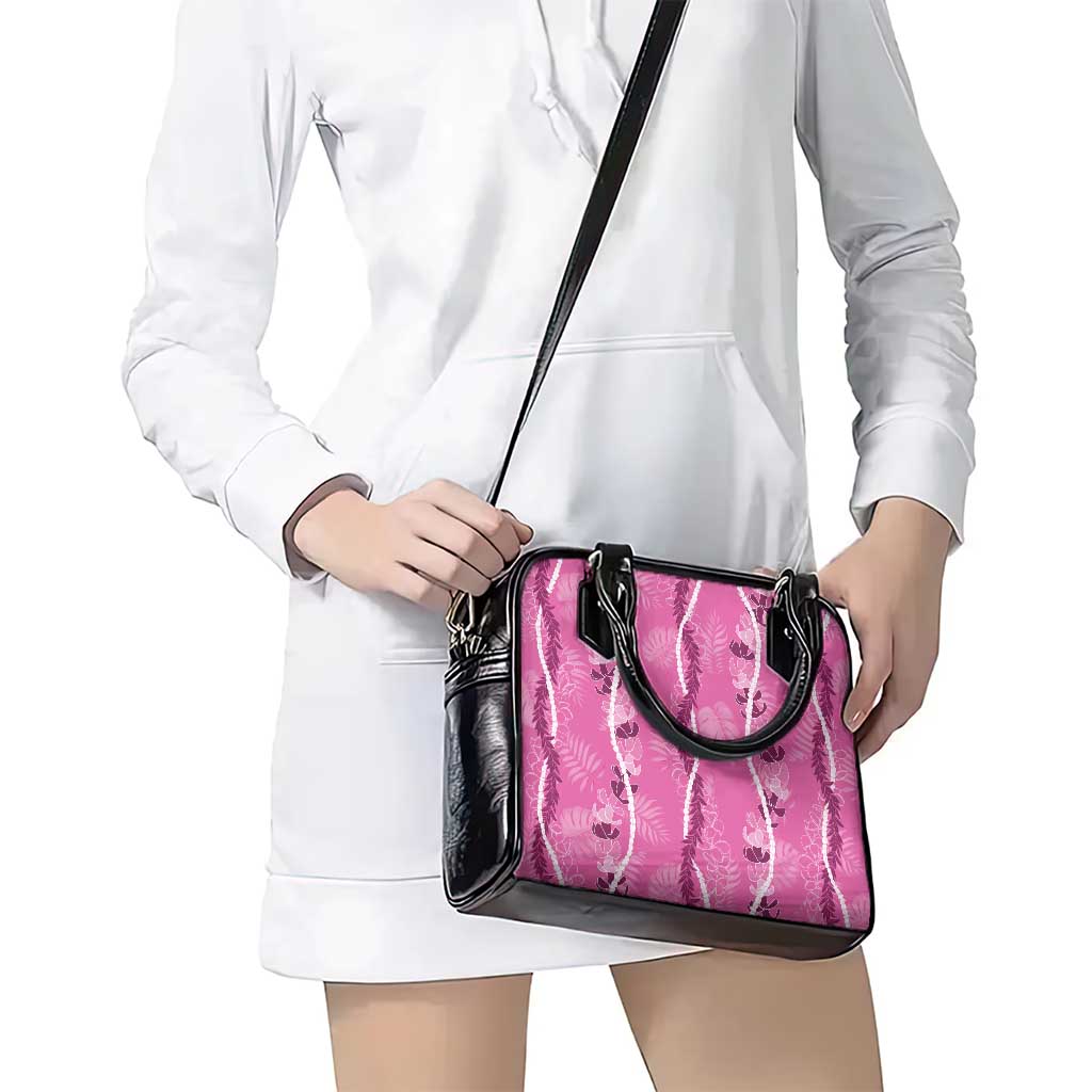 Hawaii Maile Lei Shoulder Handbag With Pink Monstera Pattern