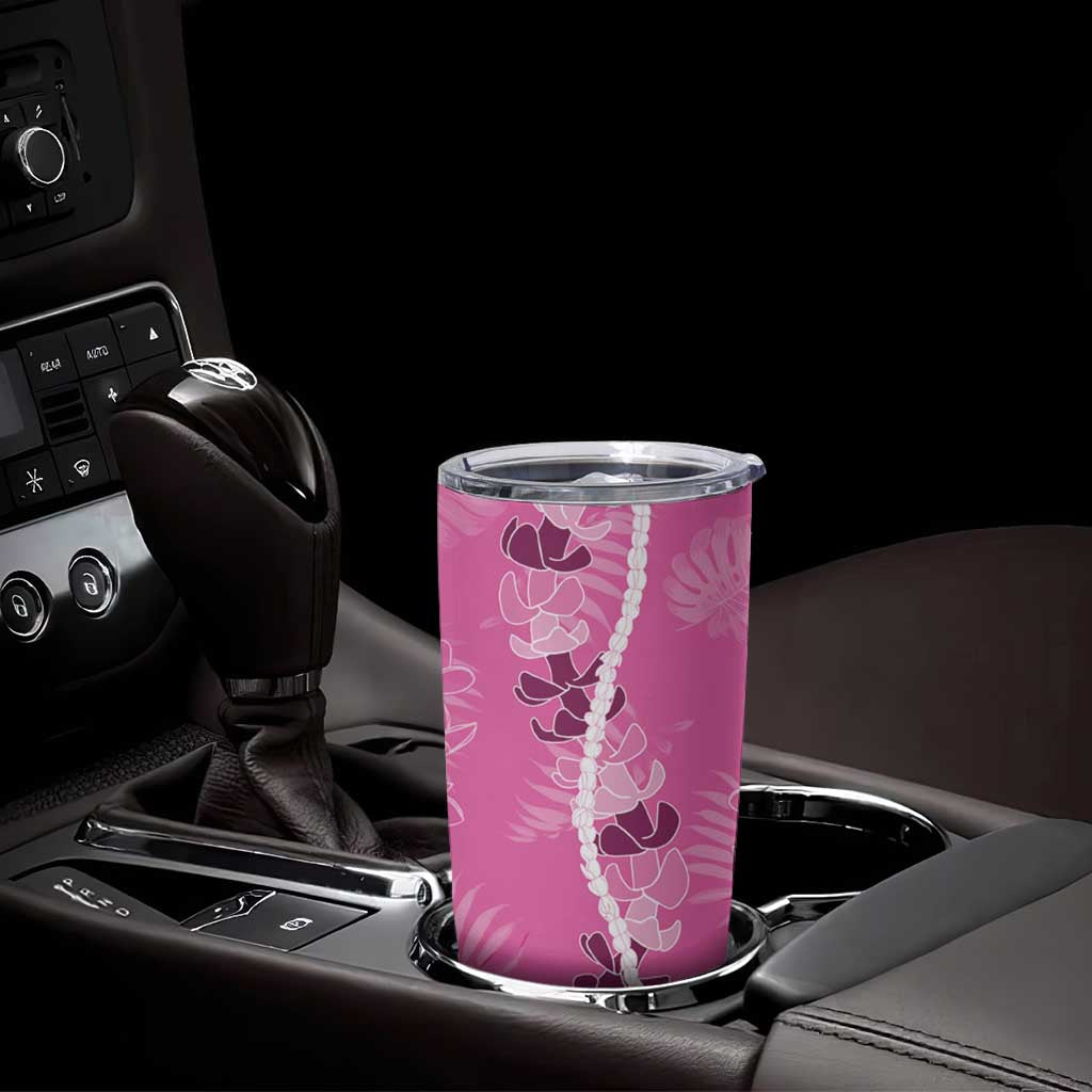 Hawaii Maile Lei Tumbler Cup With Pink Monstera Pattern