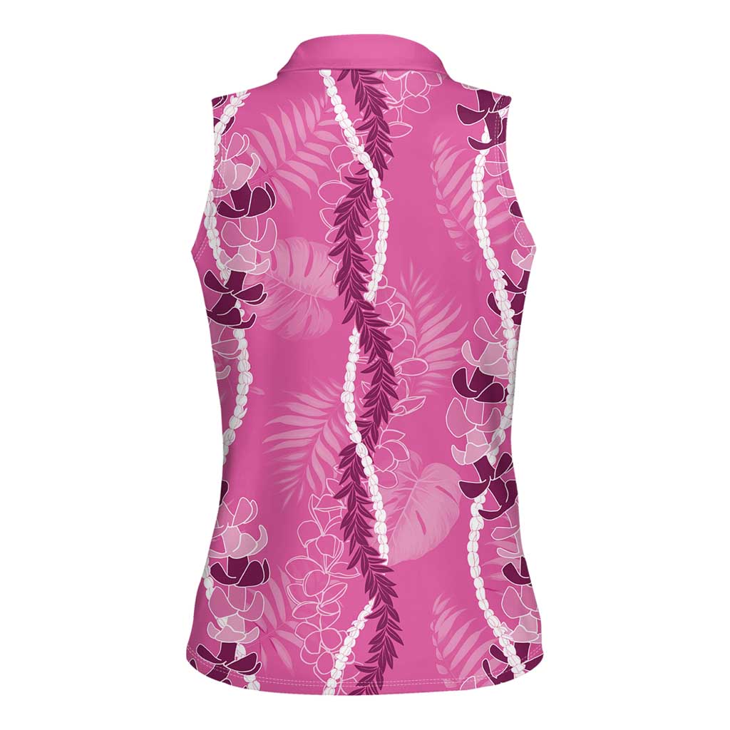 Hawaii Maile Lei Women Sleeveless Polo Shirt With Pink Monstera Pattern LT05 - Polynesian Pride
