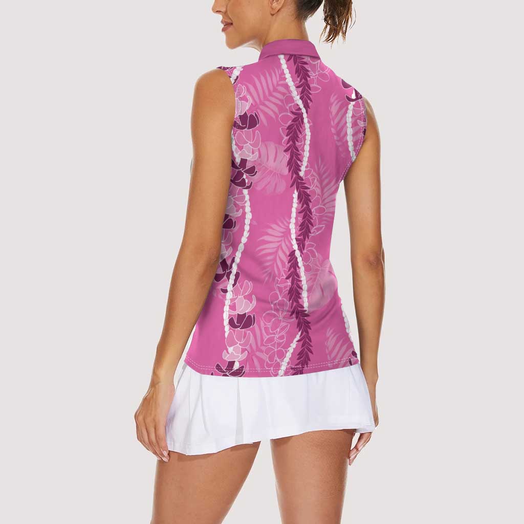 Hawaii Maile Lei Women Sleeveless Polo Shirt With Pink Monstera Pattern LT05 - Polynesian Pride