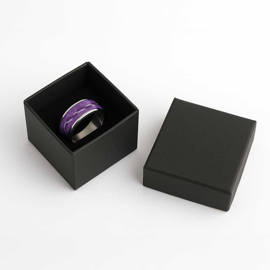 Hawaii Maile Lei Classic Ring With Violet Monstera Pattern - Polynesian Pride